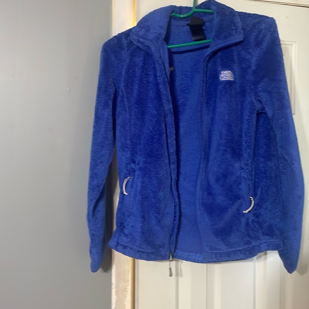 Blue fuzzy North Face Jacket